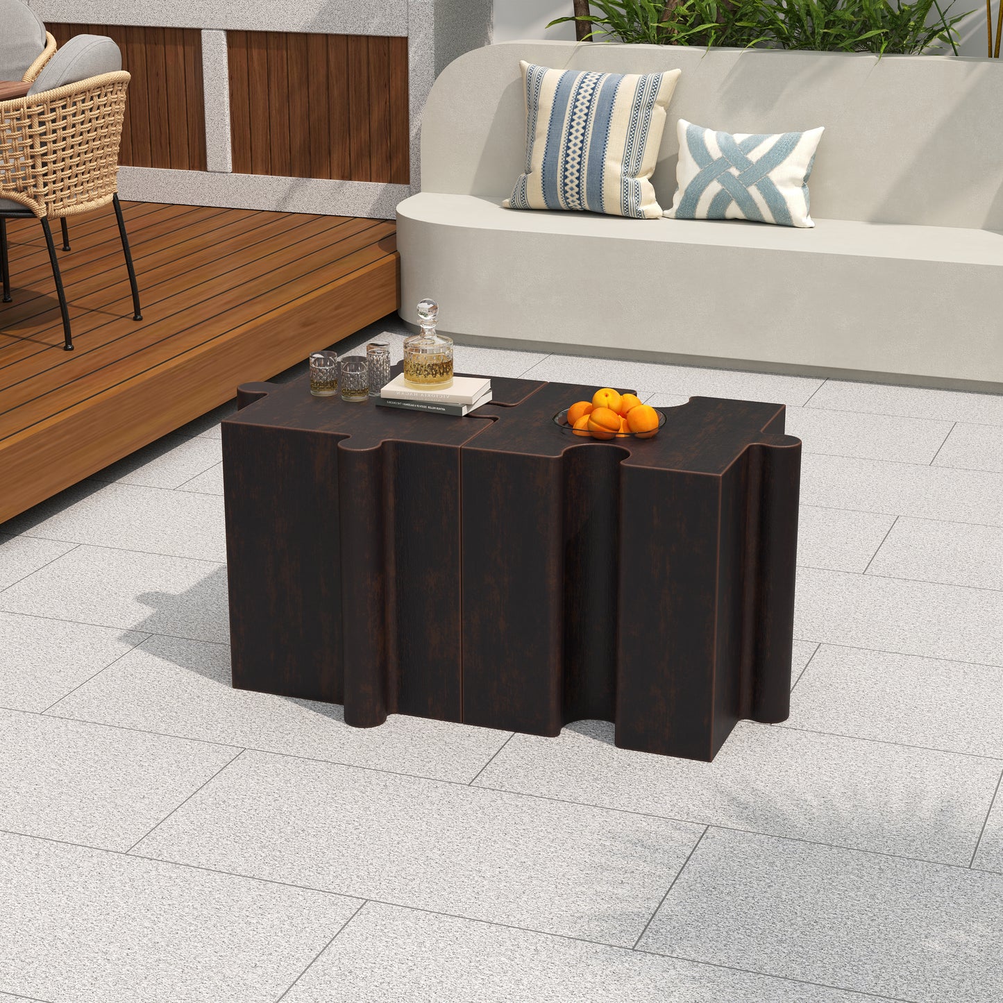 Puzzle Art Side Table, Modular Concave Edge MGO Table - Buy Singles or Combine for Custom Layouts, Indoor & Outdoor,Antique Copper Color