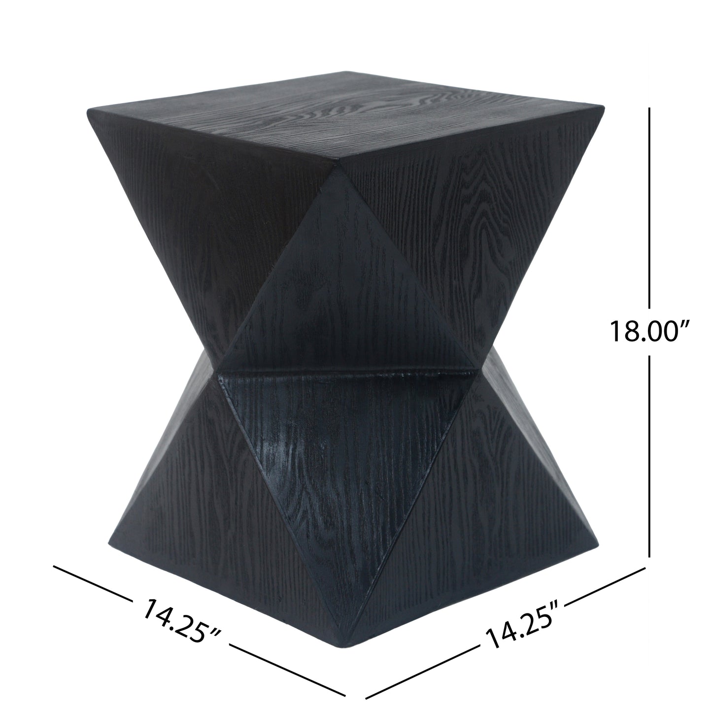 14.25" Black Prismatic Symmetry Concrete Side Table with Smooth Wood Grain Texture and Modern Prismatic Shape – Weather-Resistant Accent for Patio, Garden, or Balcony