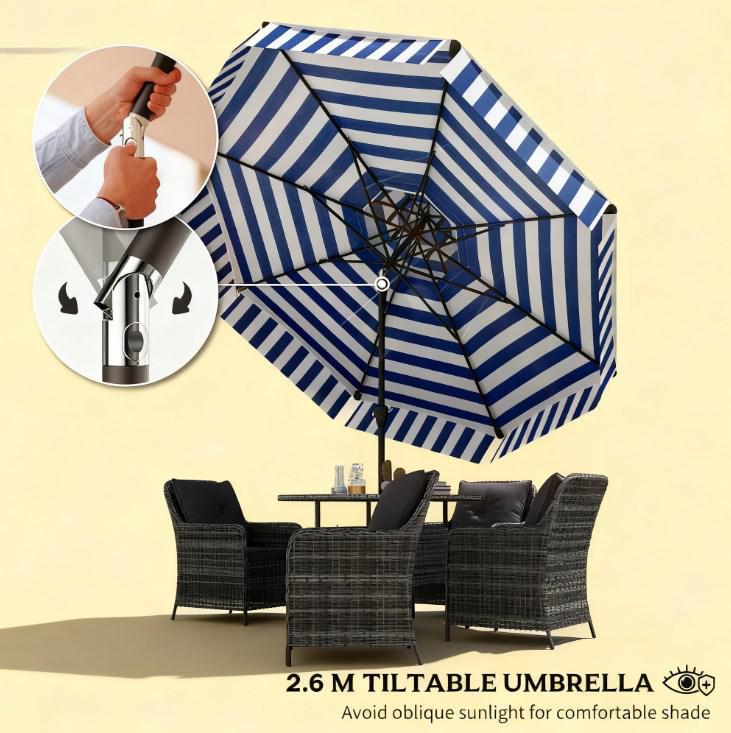 2-Tier Vented Patio Table Umbrella,Outdoor Market Umbrella,Patio Umbrella with Crank 8 Ribs,Tiltable Porch Umbrella,for Outdoor