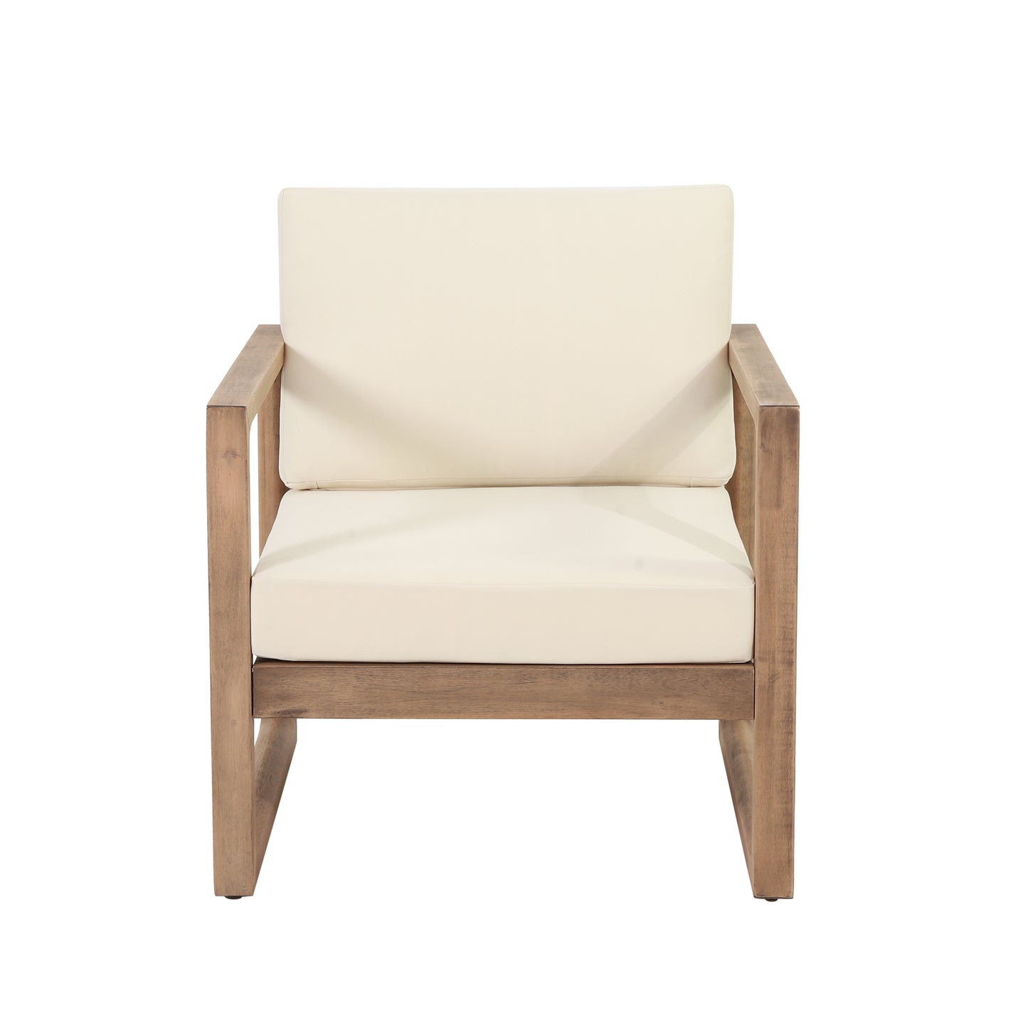 Outdoor Acacia Wood Patio Club Chair, Wood Patio Furniture,Waterproof Thick Cushion Deep Seating for Porch, Garden, Backyard, Balcony, Brown Wash and Beige Cushion