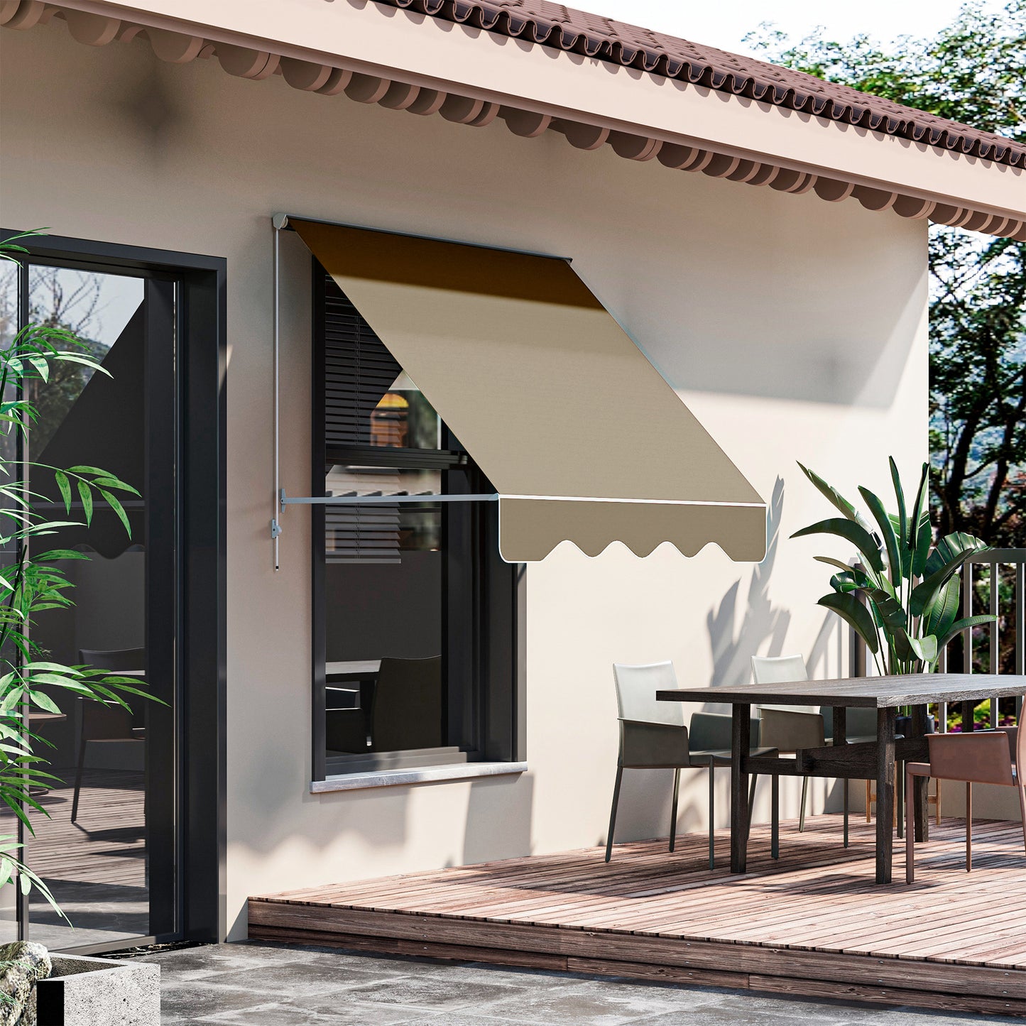 Outsunny 6' Drop Arm Manual Retractable Window Awning Sun Shade Shelter for Patio Balcony Outdoor, Aluminum, Cream White