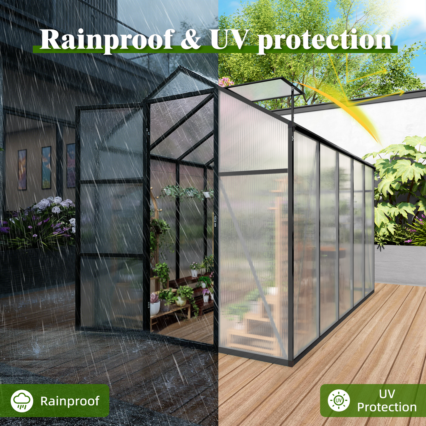 6x10FT Walk-in Outdoor Greenhouse - Polycarbonate Garden Greenhouse with Sturdy Aluminum Frame, Adjustable Vents, Lockable Door & UV Protection for Backyard