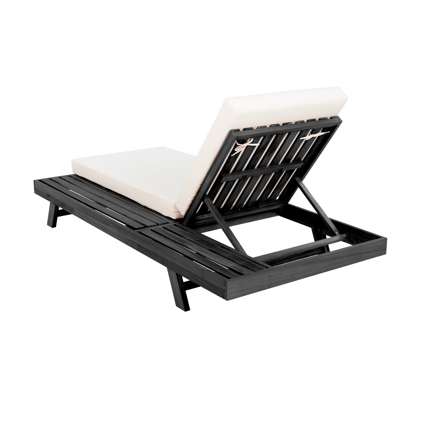 Lounge Chaise Set, Space Available On One Side, Acacia Wood In Black With Water-Resistant Lounge Cushions (Cream & 4 Inch Thick) – Matching Dark Grey Version Available