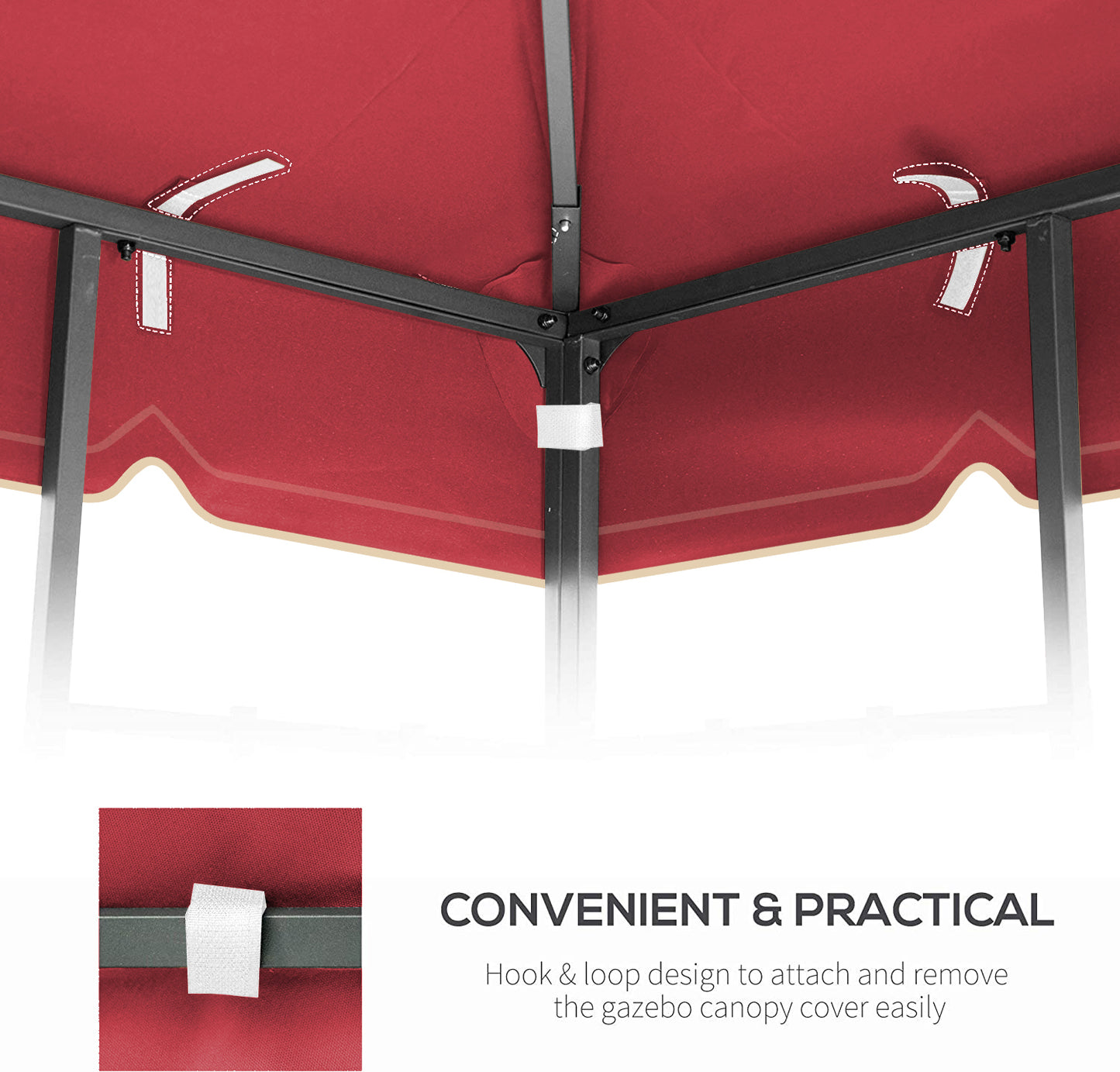 10x10 Ft Outdoor Patio Gazebo Replacement Canopy,Double Tiered Gazebo Tent Roof Top Cover Only GreatWall border(Frame Not Include)-Red