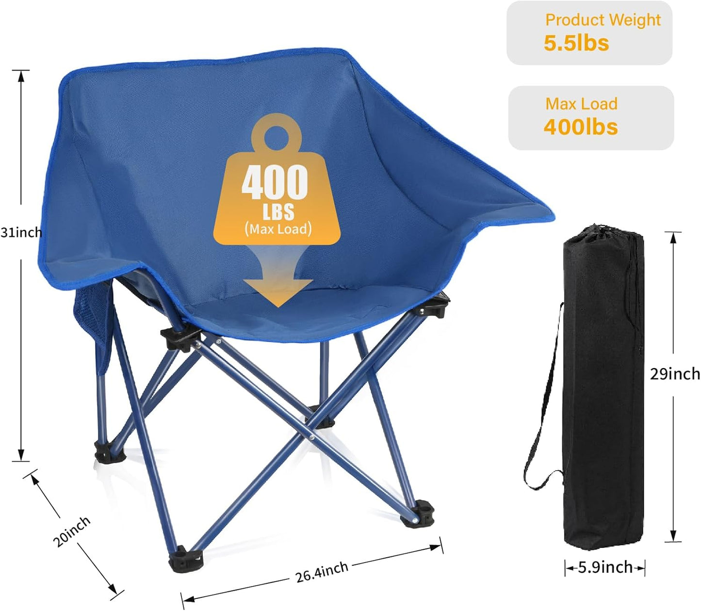 4 Pack Portable Camping Chair Compact Collapsible Outdoor Folding Sports Chairs for Adults Heavy Duty Camp Sporting Events Park Lawn 400 Lbs