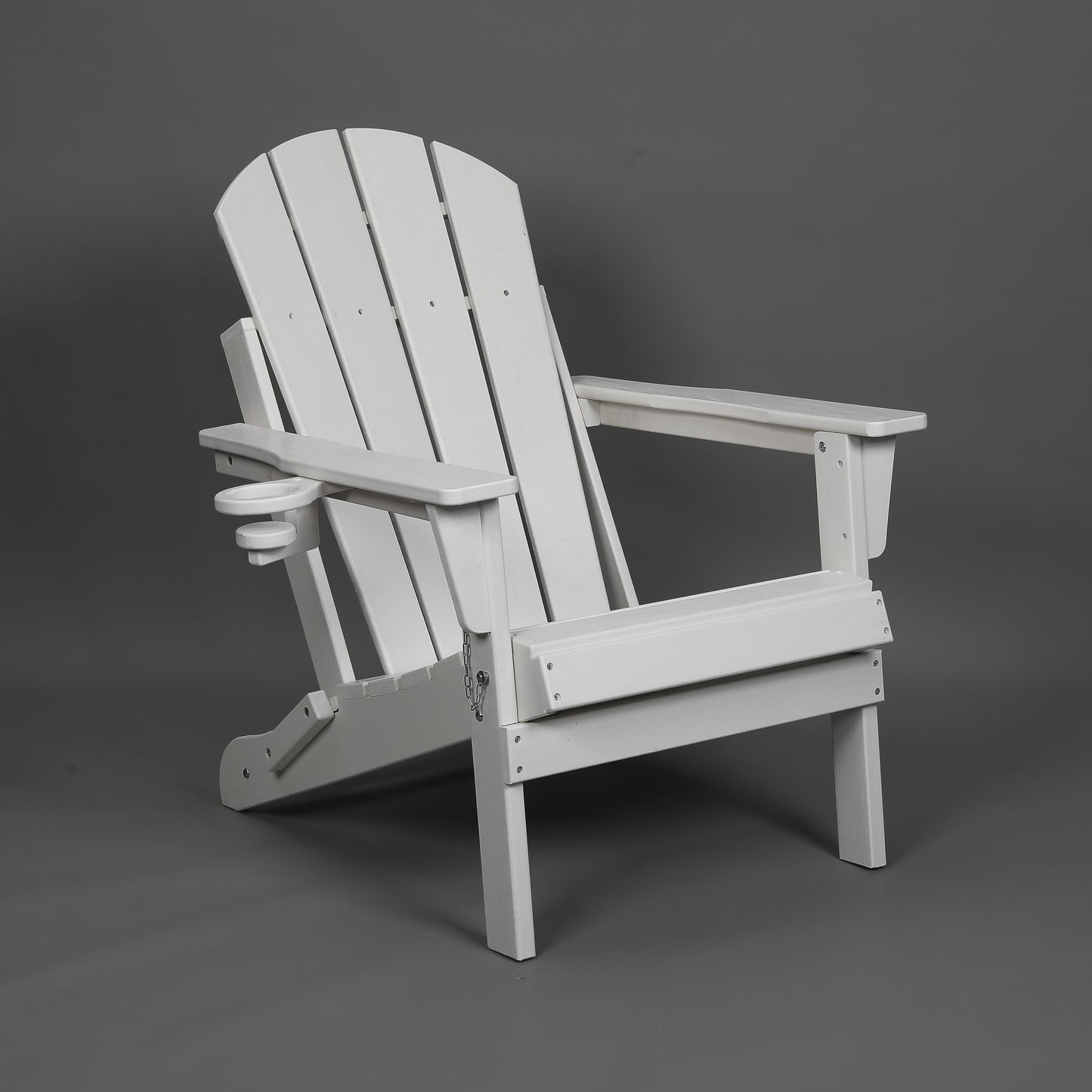 HDPE Folding Adirondack Chair with Dual Cup Holder - Composite Adirondack Chair with Wood Texture- White