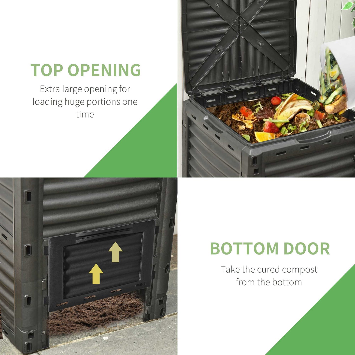 Outsunny Garden Compost Bin 80 Gallon Outdoor Large Capacity Composter Fast Create Fertile Soil Aerating Box, Easy Assembly, Black