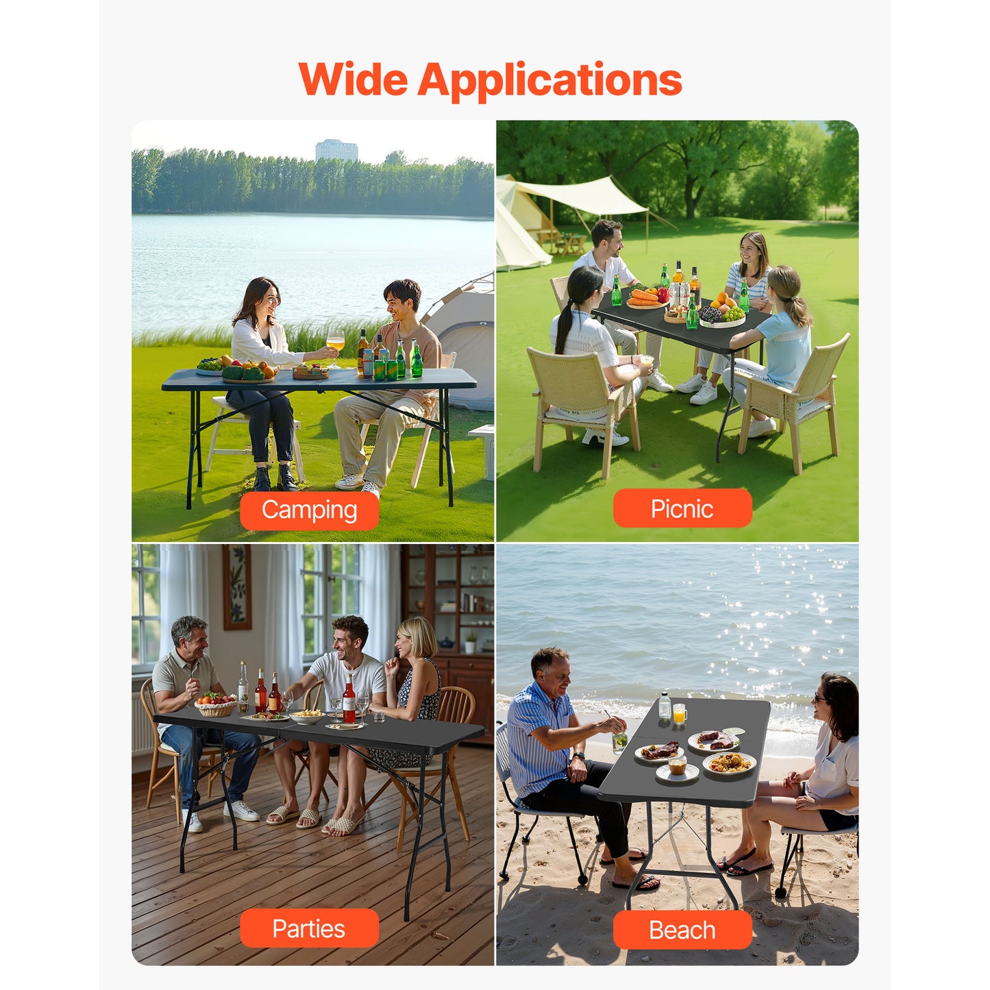 6 Ft Plastic Folding Table Portable Picnic Utility Table Handle Indoor Outdoor