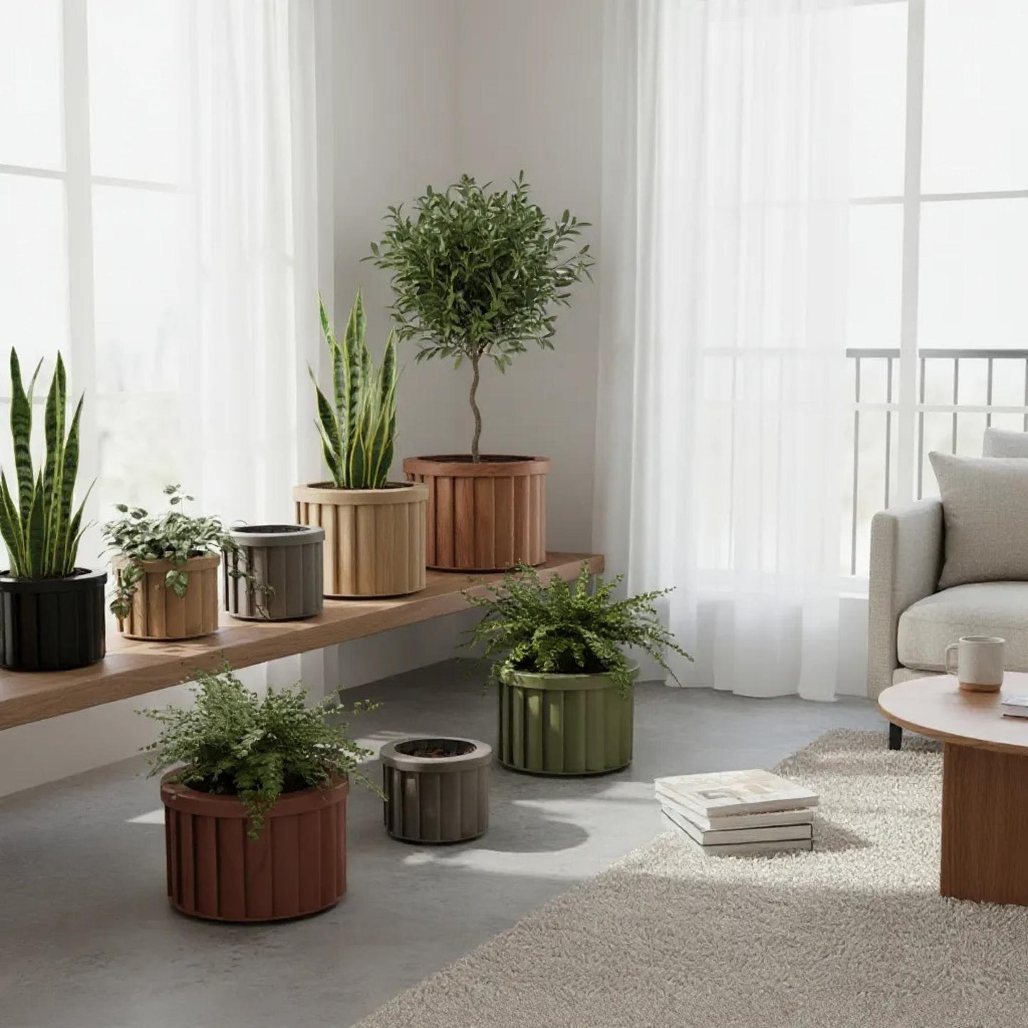 Round Strata Planter SM - Beige Brown