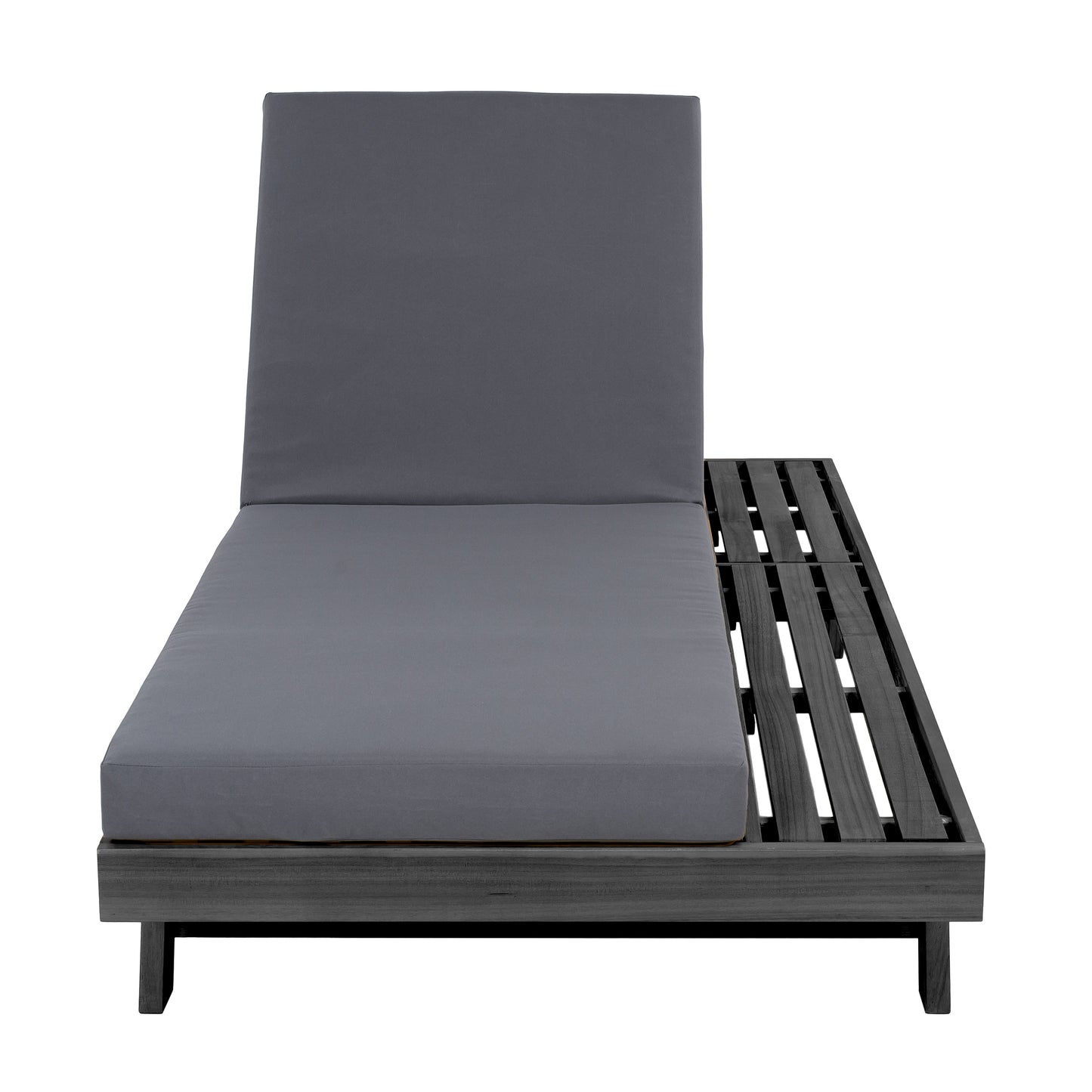 Lounge Chaise Set, Space Available On One Side, Acacia Wood In Black With Water-Resistant Lounge Cushions (Dark Grey & 4 Inch Thick) – Matching Cream Version Available