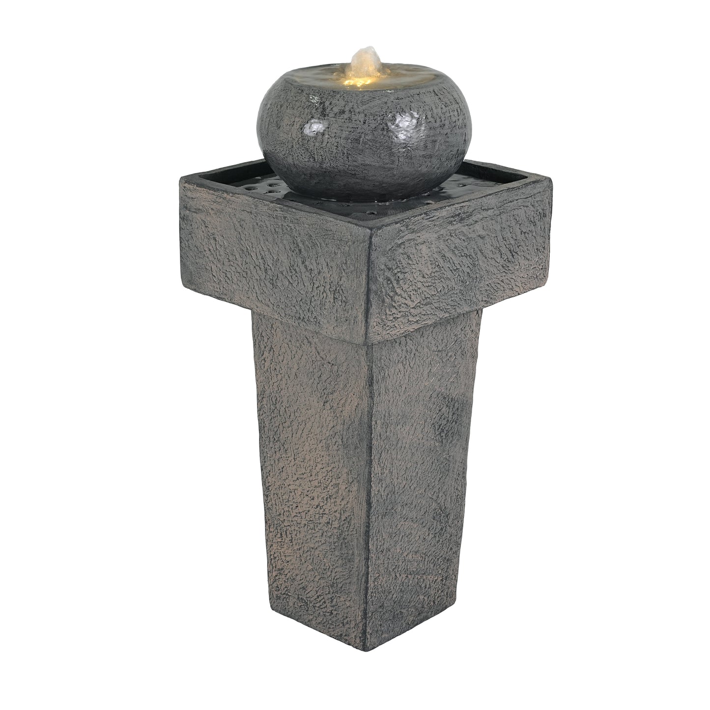 25.59"H Minimalist Concrete Column Fountain–LED-Lit Modern Outdoor Oasis, Sturdy Landscape Feature for Patio, Porch
