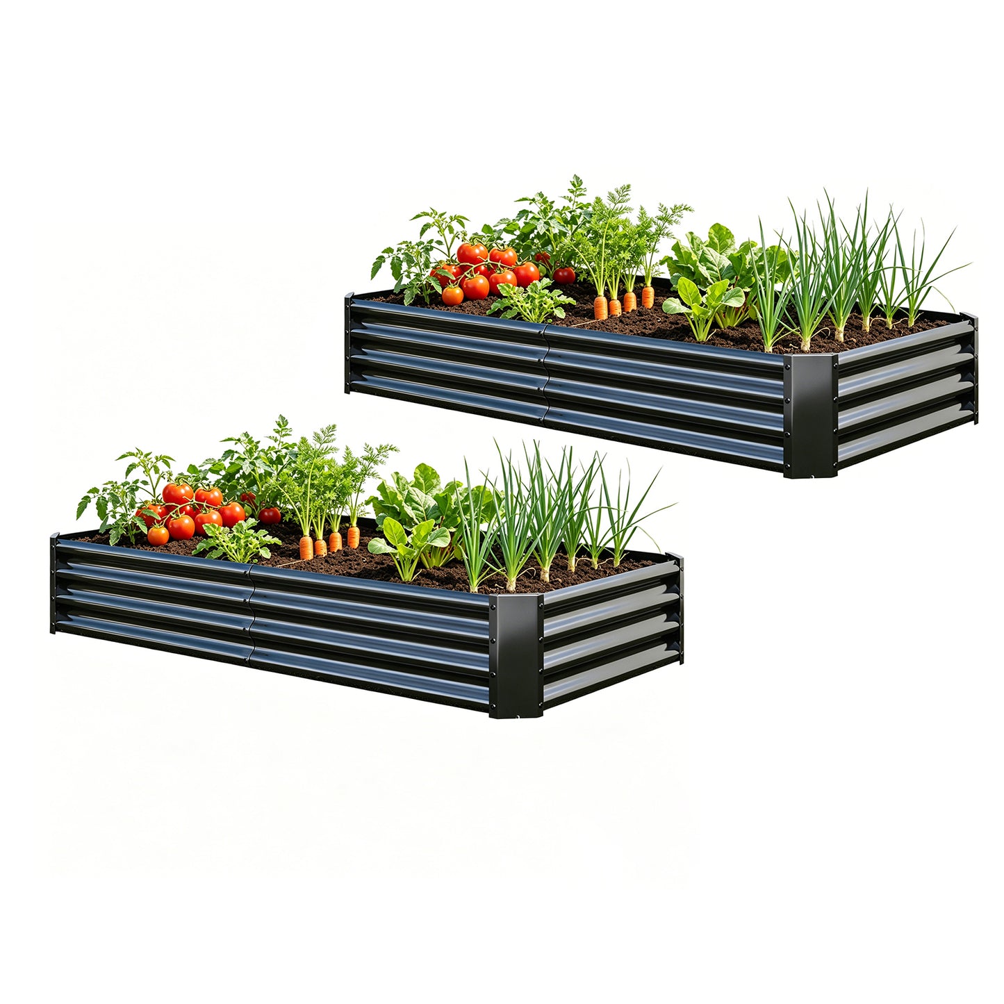 2PCS Black 6×3×1ft Metal Raised Rectangle Garden Planter Beds