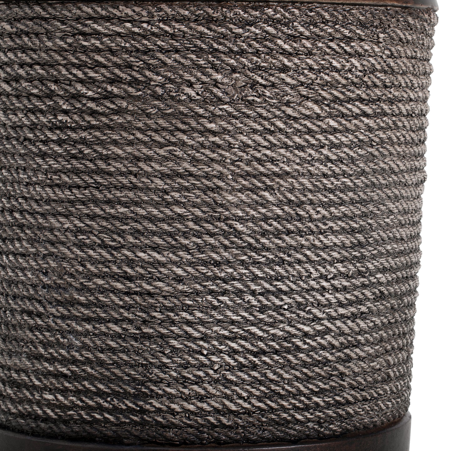 Outdoor Dark Brown Simulated Braided Cord MGO Side Table with Vintage Trim – Indoor Retro Cylindrical End Table for Home & Patio Decor