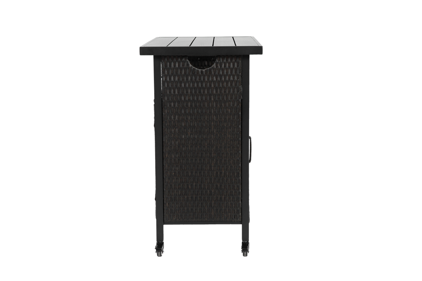 Outdoor Wicker Bar Cart, Patio Wine Serving Cart w/Wheels , Rolling Rattan Beverage Bar Counter Table for Porch Backyard Garden Poolside Party, Black