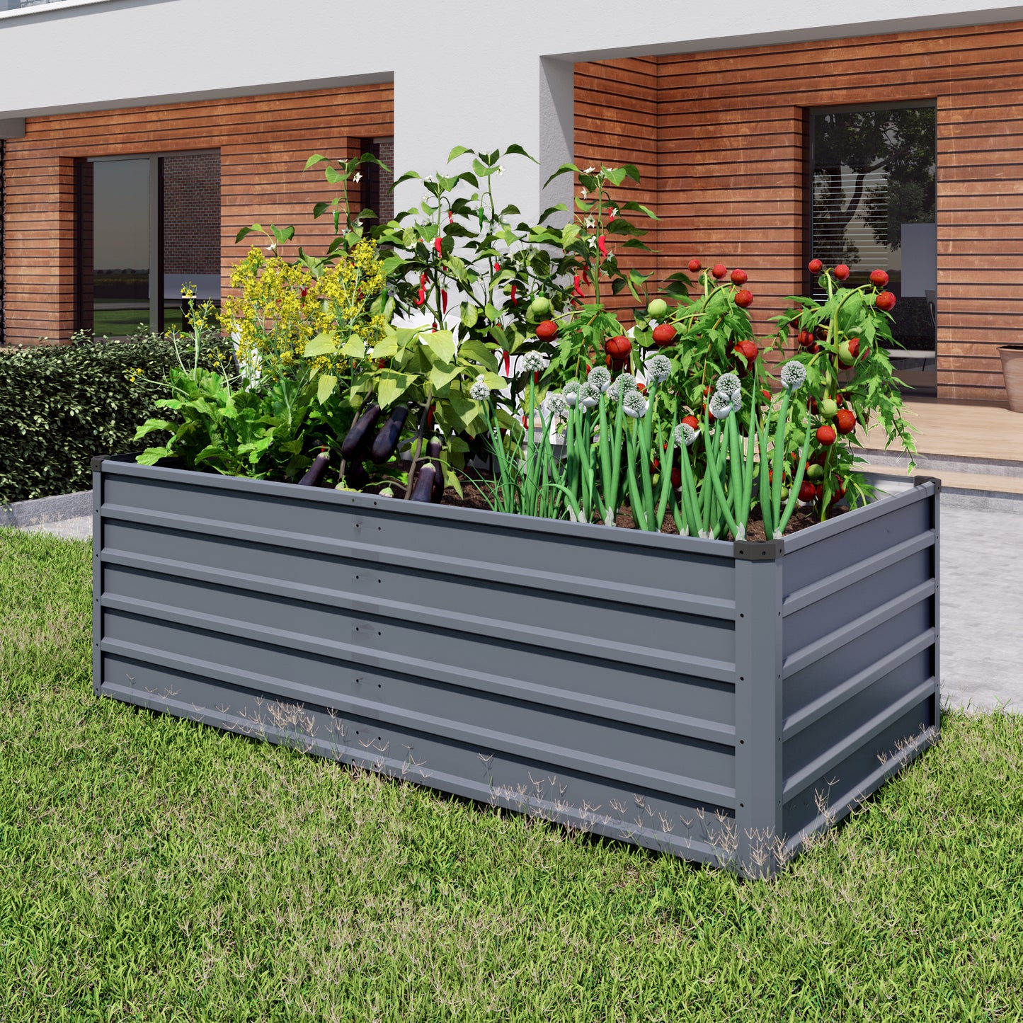 6x3x2ft 2pcs Large Raised Garden Bed Kit, Grey Rectangular Galvanized Metal Outdoor Garden Bed, Planter Raised Garden Boxes Outdoor Garden Beds for Growing Plants, Vegetables and Flowers.