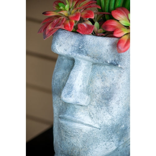 4.3 qt. Medium Gray Cement Indoor/Outdoor Planter, Easter Island Stone Planter (5.5 in. W x 9 in. H) Weight: 6.8 lbs.
