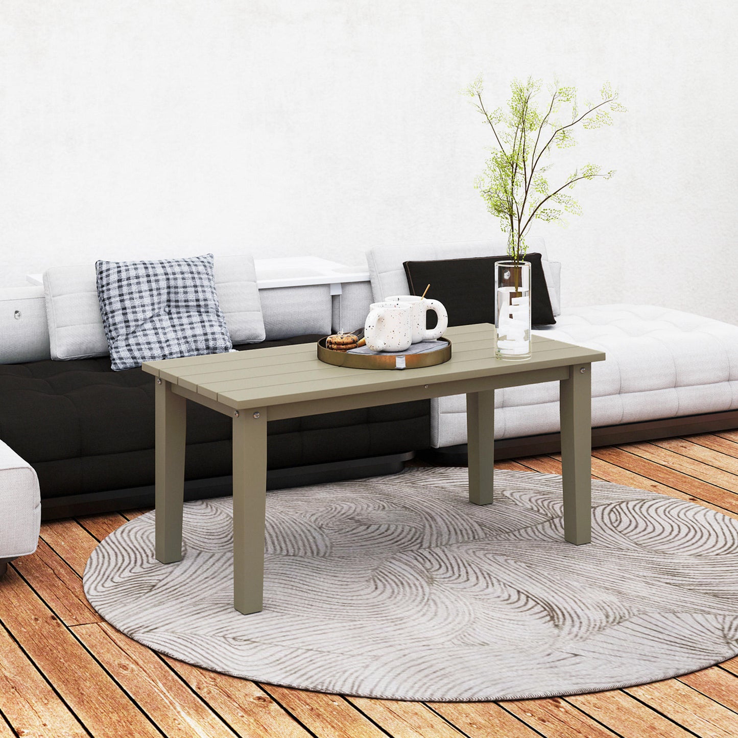 Outsunny HDPE Outdoor Coffee Table, Rectangle All-Weather Patio Coffee Table, Slatted Outdoor Patio Table for Garden, Balcony, Backyard, Brown