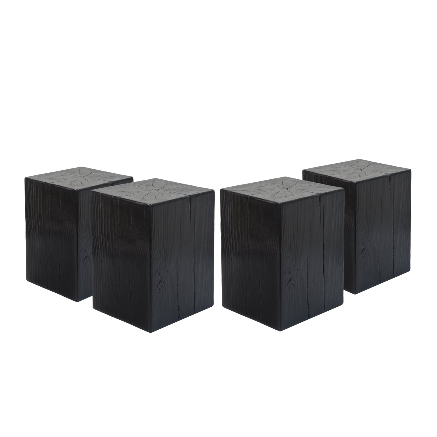 Wood-Look Square-Column MGO End Table, H18",Wood-Like Distressed Finish, Mix with Different Heights, Indoor Outdoor Use,Black Color