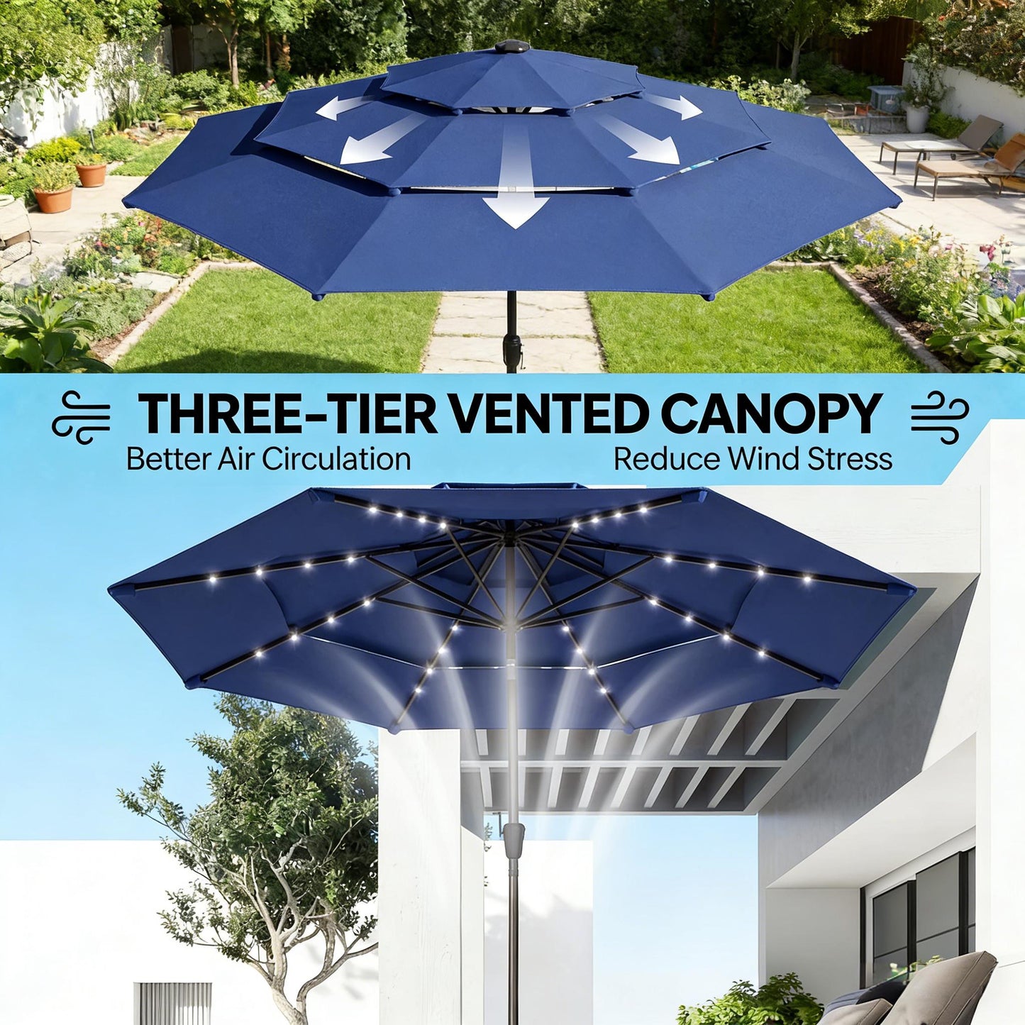 Garden Umbrella,3 Tier Outdoor Table Umbrella,Outdoor Patio Umbrella (Only Umbrella)