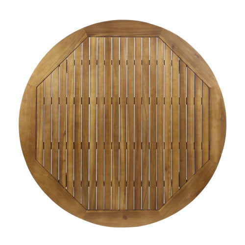47.25" Round Acacia Wood Dining Table with Teak Finish, Modern Slatted Patio Table for Indoor & Outdoor Use