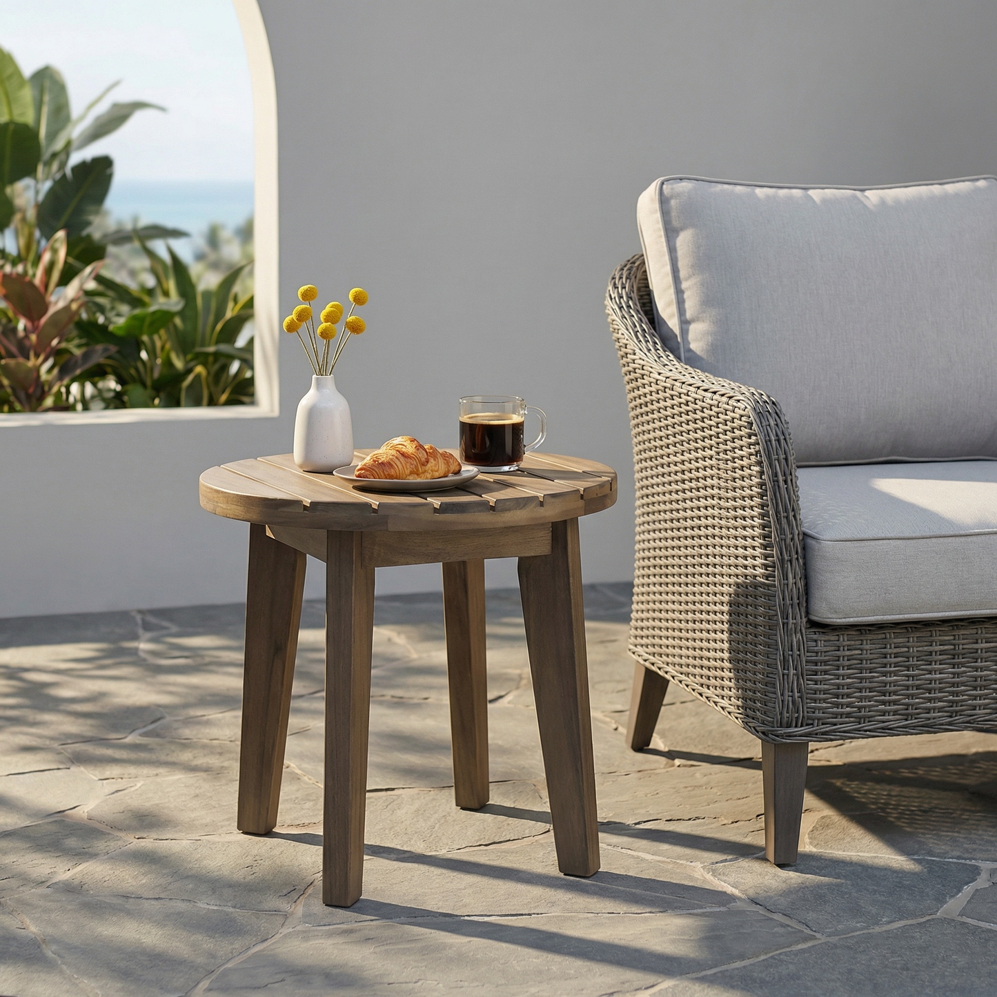 Outdoor 16" Acacia Wood Side Table, Gray Finish