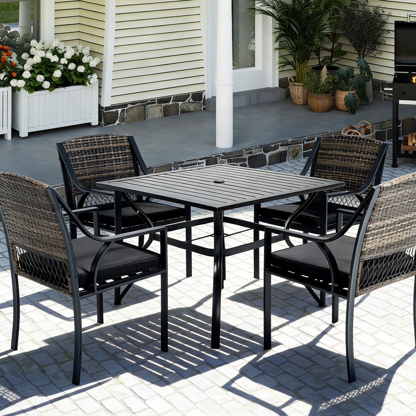 37" Square Metal Table with Umbrella Hole(Table only)