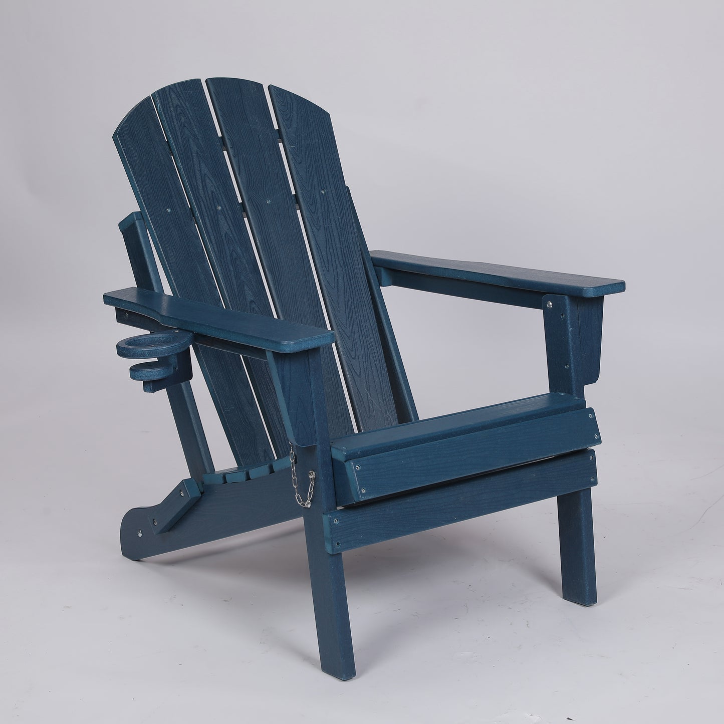 HDPE Folding Adirondack Chair with Dual Cup Holder - Composite Adirondack Chair with Wood Texture- ,Navy Blue