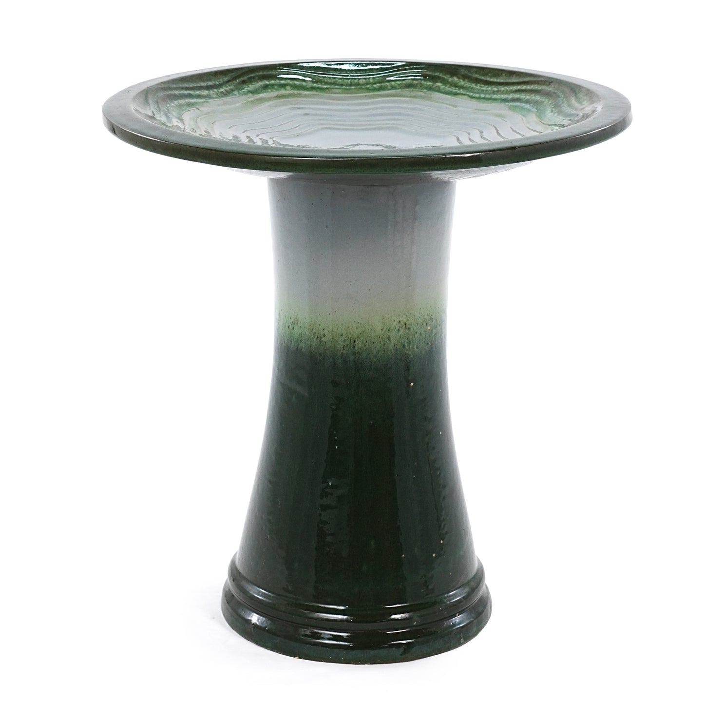 17'' Ceramic Bird Bath for Outside, Elegant Tall Outdoor Bird Bath, Lightweight Pedestal Glazed Birdbaths for Outdoors with Swirl Pattern, Green Ombre