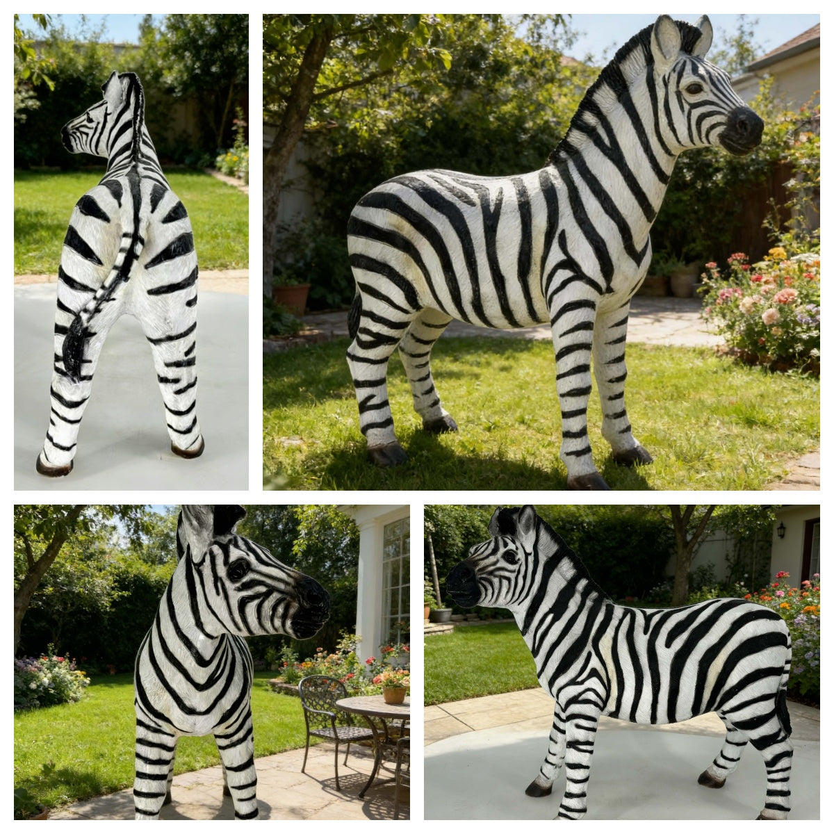 18.31" H x 19.49" L Simulated Zebra Garden Statue, Resin Outdoor & Indoor Decorative Ornament, Courtyard Lawn Art Craft, Unique Gift for Garden & Home Decoration