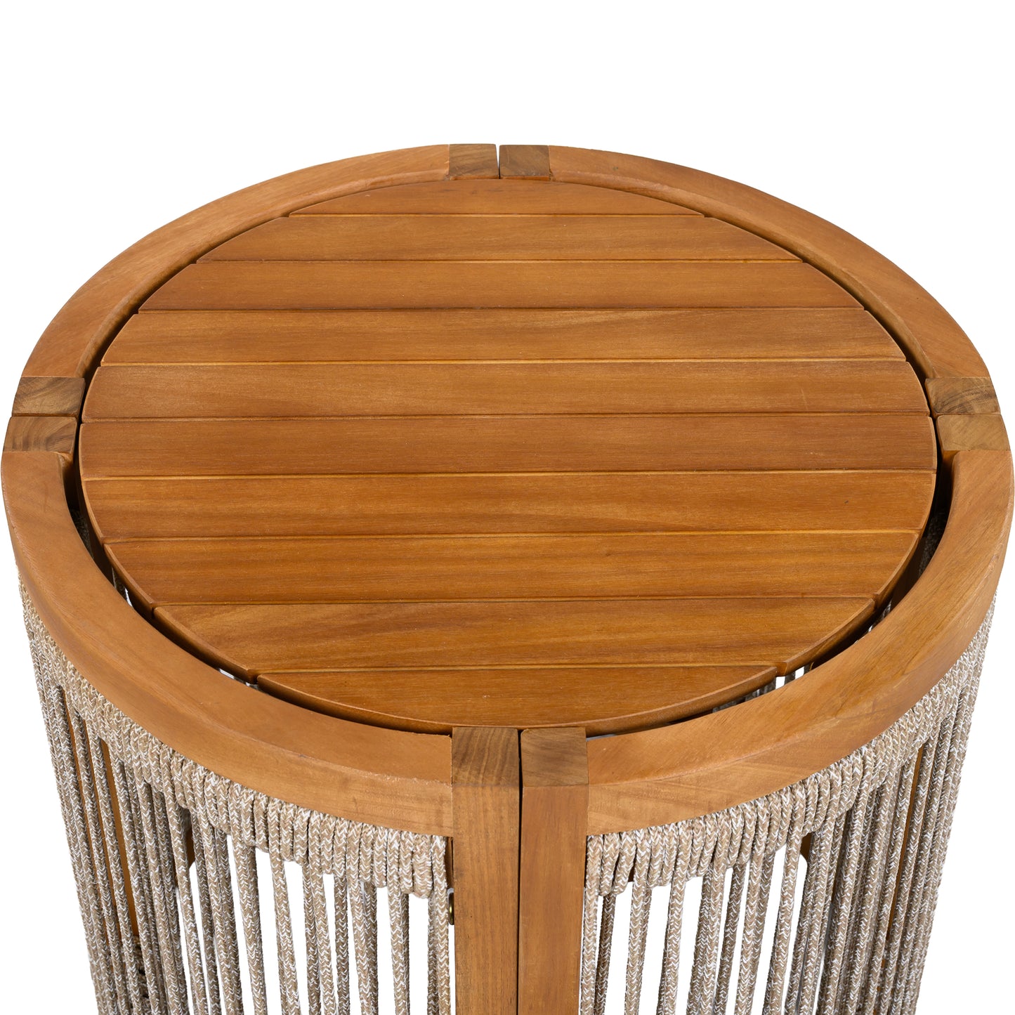 16.9" Acacia Wood Outdoor Side Table - Handwoven Rope Accent Boho Patio Table with All-Weather Durability