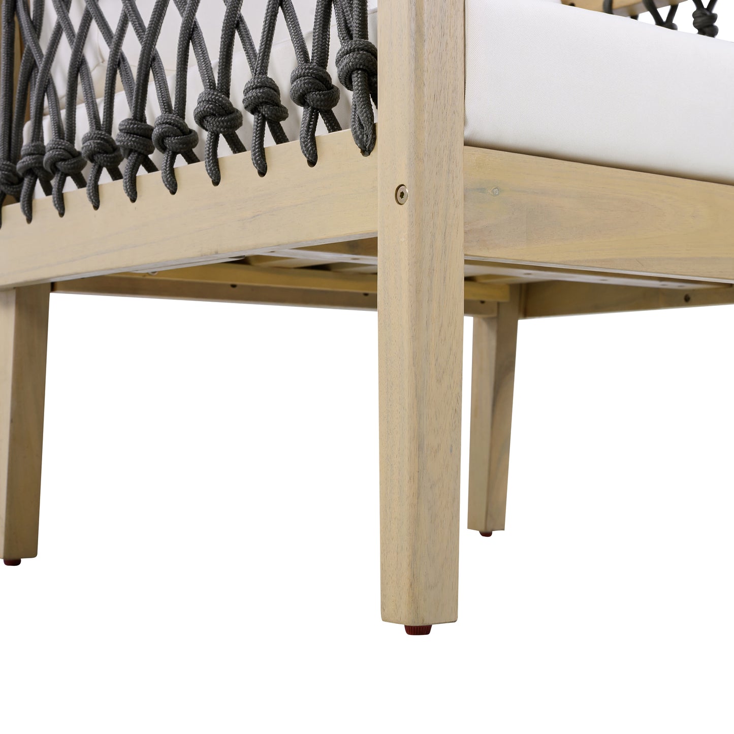 Outdoor Acacia Wood Club Chair with Handwoven Rope, Light Teak Finish