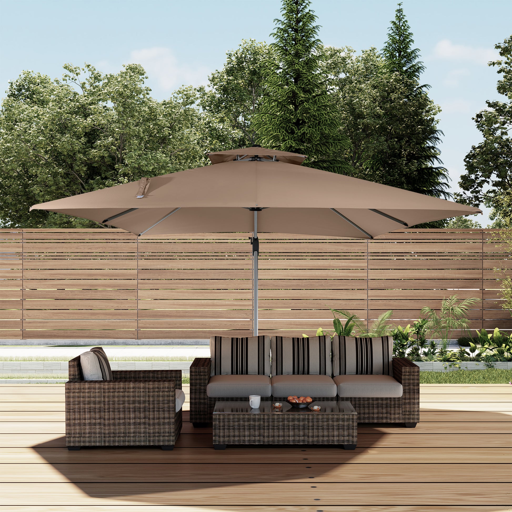 11FT Patio Umbrella Outdoor Square Double Top Umbrella in Brown(without Umbrella Base)