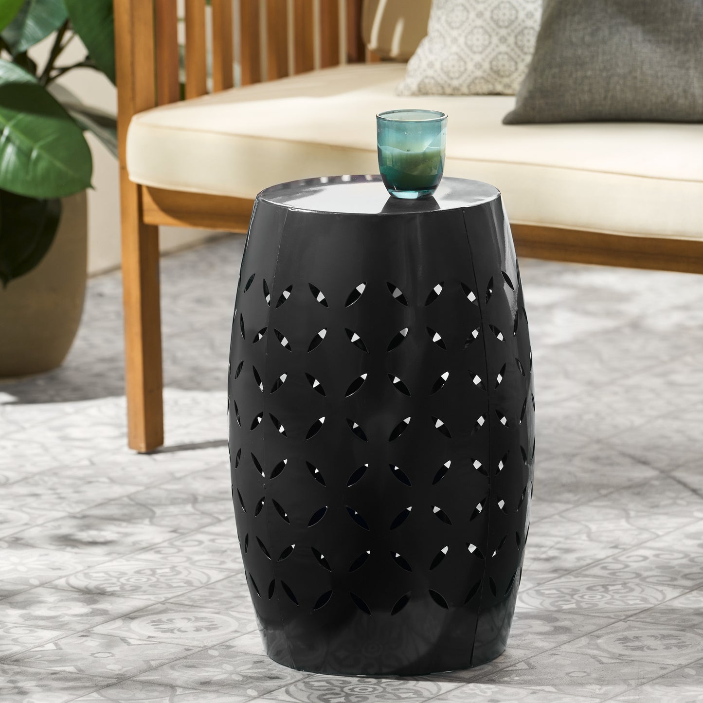 LILAC 12" Accent Side Table, Cylindrical Design End Table for Living Room, Family Room, or Entryway, Industrial Style,Coffee Side Tables for Indoor Outdoor, Black Color