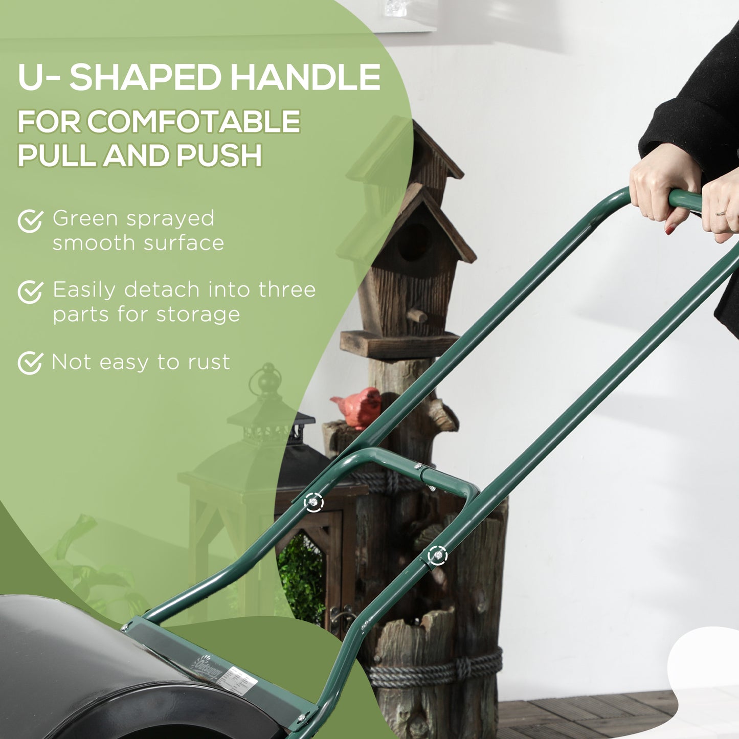 Outsunny 20-Inch Push/Tow Behind Lawn Roller Filled with 16 Gal Water or Sand, Perfect for Flattening Sod in the Garden