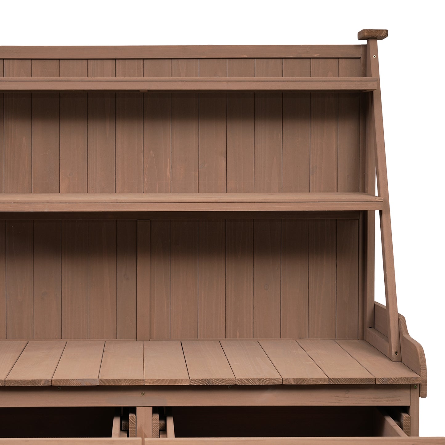 [Assembly Video Provided] TOPMAX 65inch Garden Potting Bench Table, Fir Wood Workstation with Storage Shelf, Drawer and Cabinet, Brown