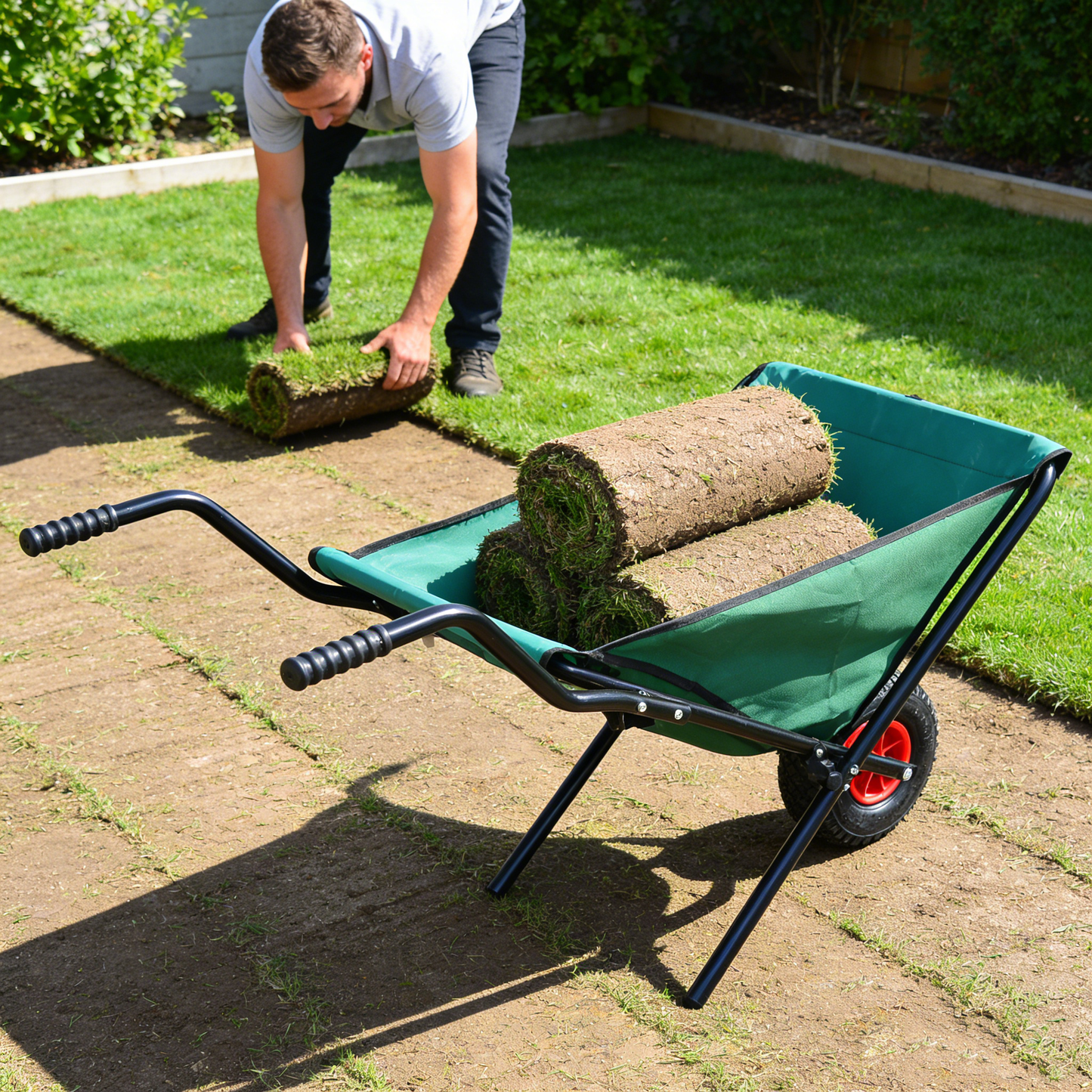 Collapsible Wheelbarrow 176 lbs Folding Yard Garden Wheelbarrow Foldable Lightweight Gardening Heavy Duty Oxford Cloth Green Lawn Cart for Grass, Leaf, Garden Supplies, 10" Pneumatic Tire