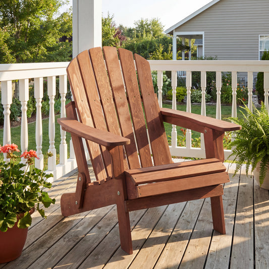 Oversize Wooden Outdoor Folding Adirondack Chair with Pre-Assembled BackRest & SeatBoard, Wood Patio Chair for Garden Backyard Porch Pool Deck Firepit