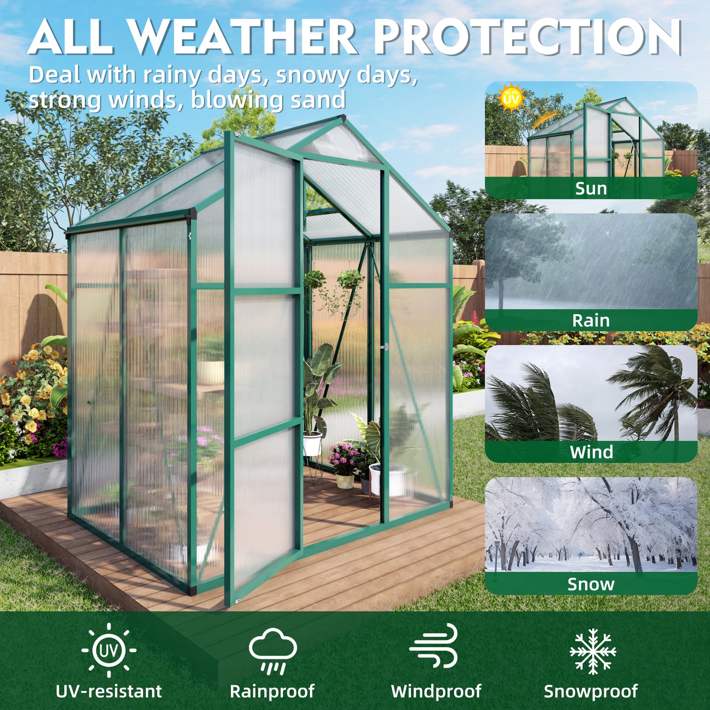 Newly marketed 6x4 FT Gain height windproof aluminum greenhouse Polycarbonate Greenhouse  Heavy Duty Walk-in Greenhouses for Outdoor Backyard in All Season