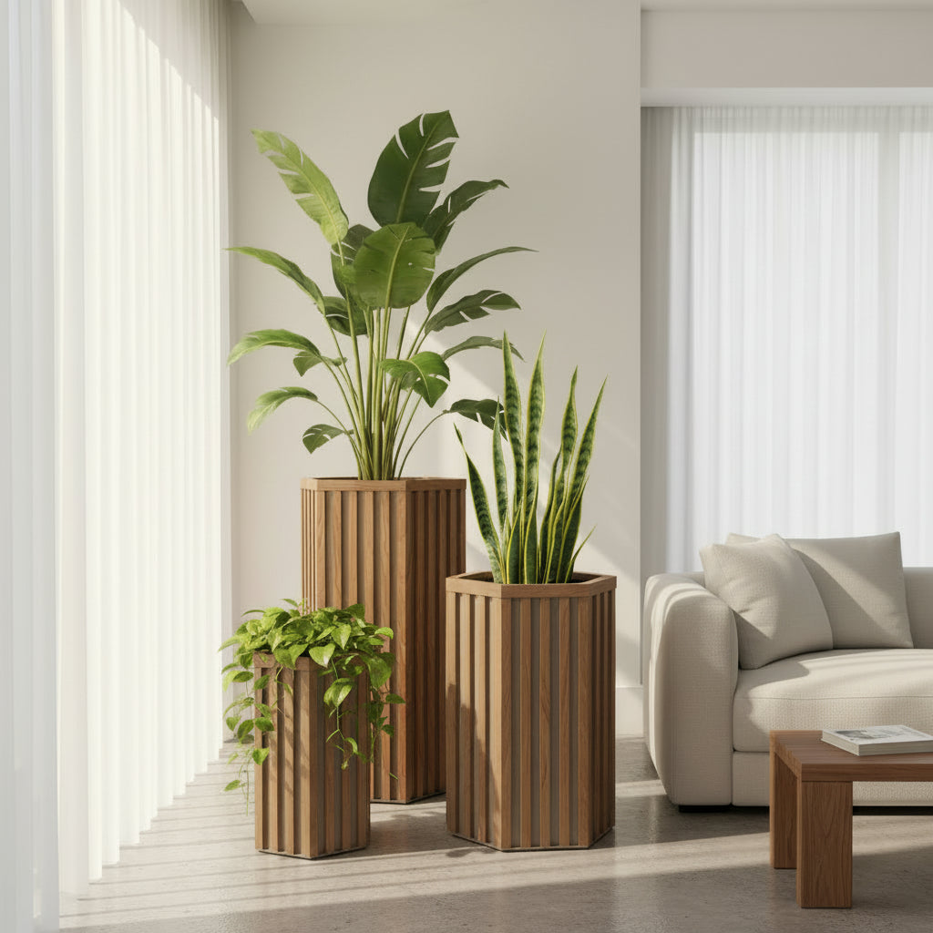 Hexagon Column Planter MD - Medium Brown