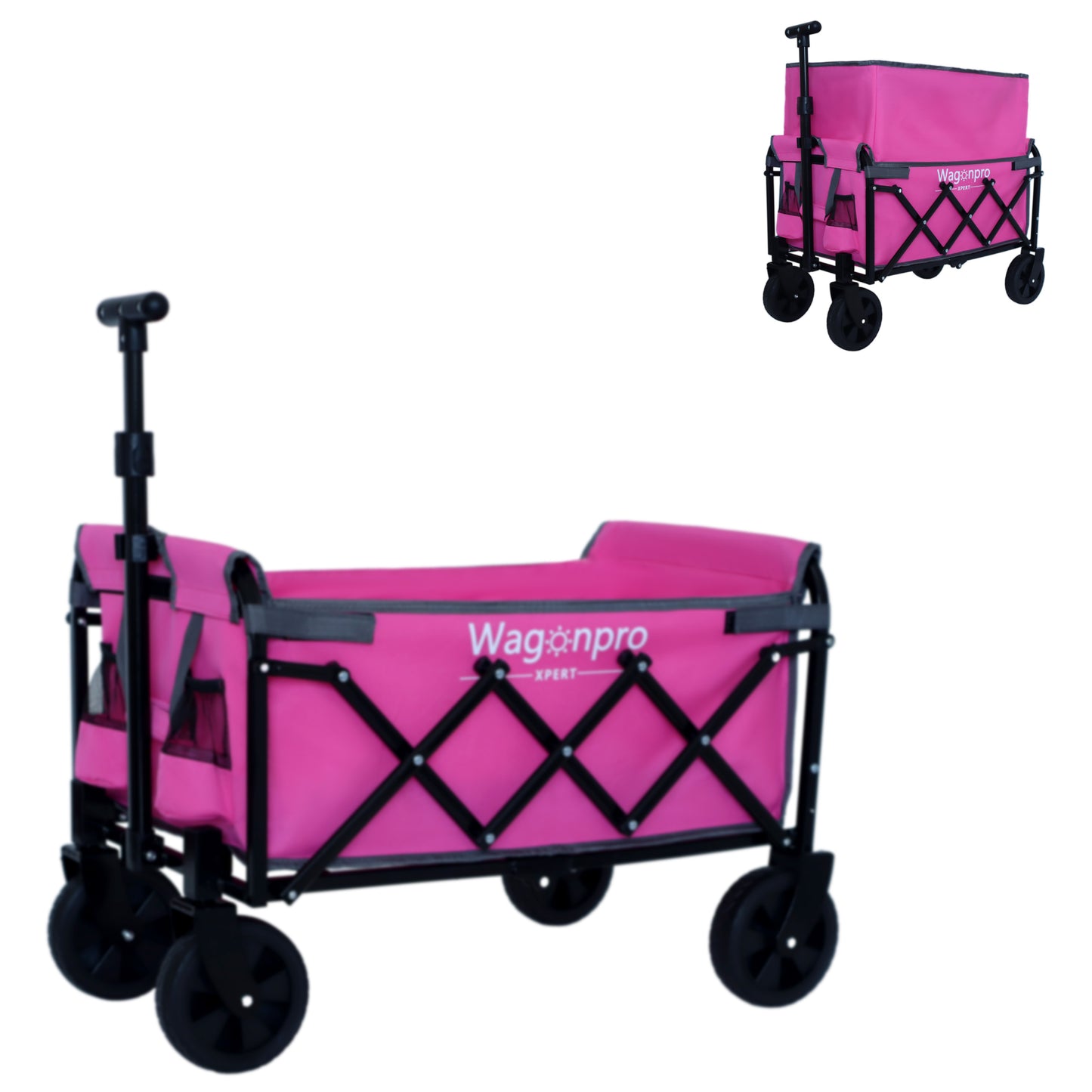 Expandable Dual-Layer Utility Wagon with 100% Extra Space - 225lbs Grocery Cart for Camping, Shopping, Sports, Gardening, Fishing, Pink