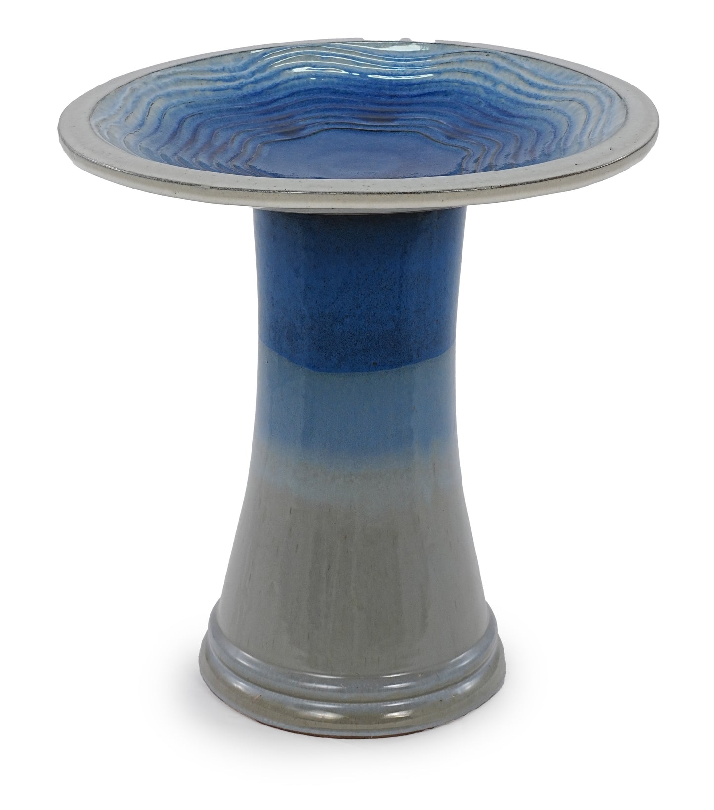 17'' Ceramic Bird Bath for Outside, Elegant Tall Outdoor Bird Bath, Lightweight Pedestal Glazed Birdbaths for Outdoors with Swirl Pattern, Blue Ombre