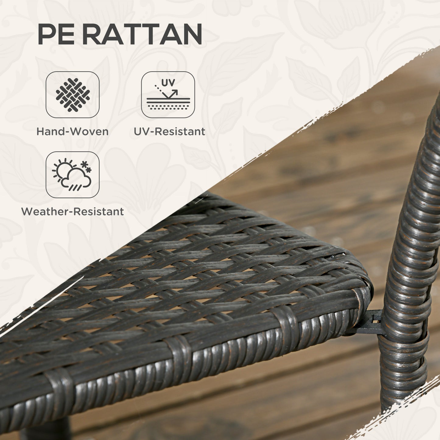 Outsunny Patio PE Rattan Coffee Table with Storage Shelf, Hand-Woven Wicker Outdoor Side Table, 2-Layer Storage Table with Wood-plastic Composite Top, for Garden, Porch, Backyard, Mixed Brown