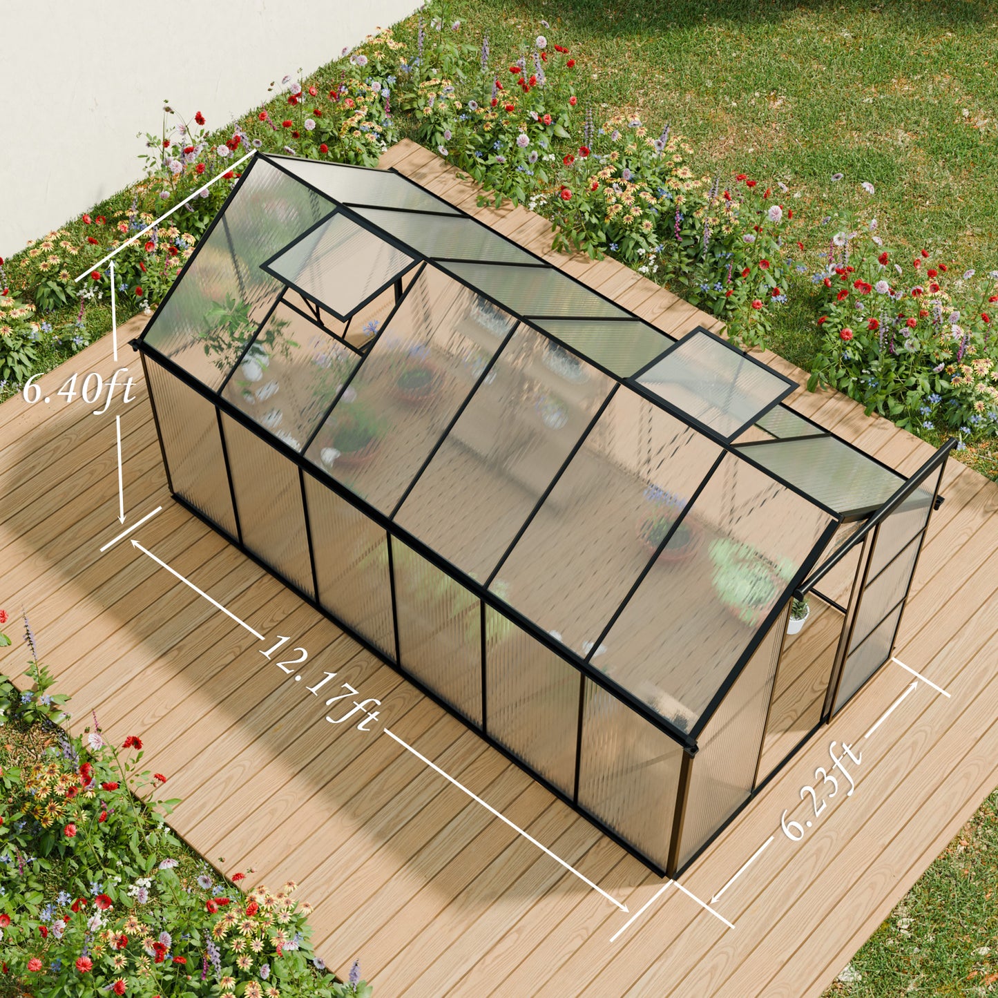 6x12 FT Polycarbonate Greenhouse Raised Base and Anchor Aluminum Heavy Duty Walk-in Greenhouses for Outdoor Backyard in All Season,Black