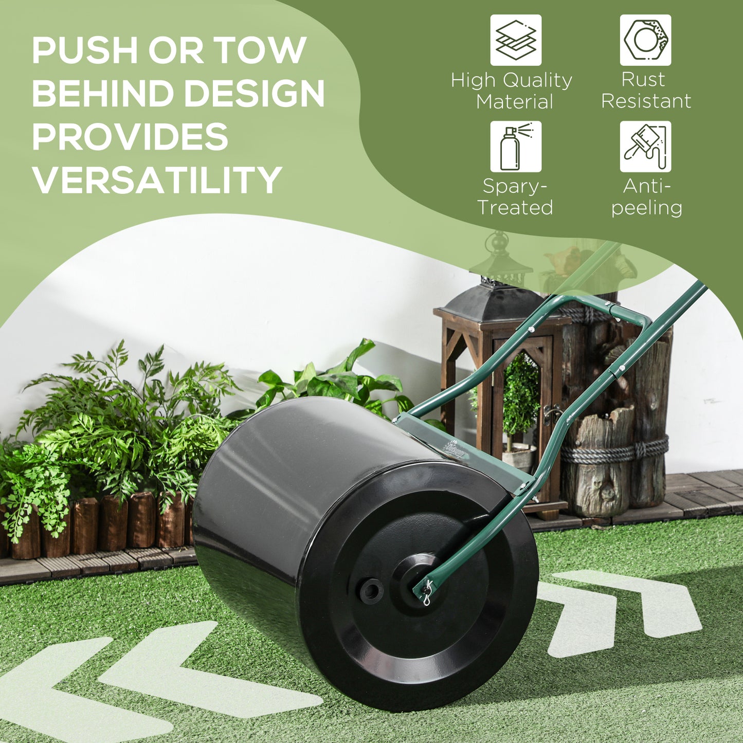 Outsunny 20-Inch Push/Tow Behind Lawn Roller Filled with 16 Gal Water or Sand, Perfect for Flattening Sod in the Garden