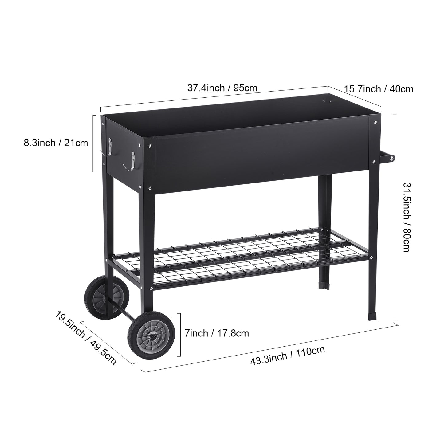 Raised Garden Bed, 42.5 x 19.5 x 31.5 inch Galvanized Metal Planter Box, Elevated Outdoor Planting Boxes with Legs, for Growing Flowers/Vegetables/Herbs in Backyard/Garden/Patio/Balcony, Black