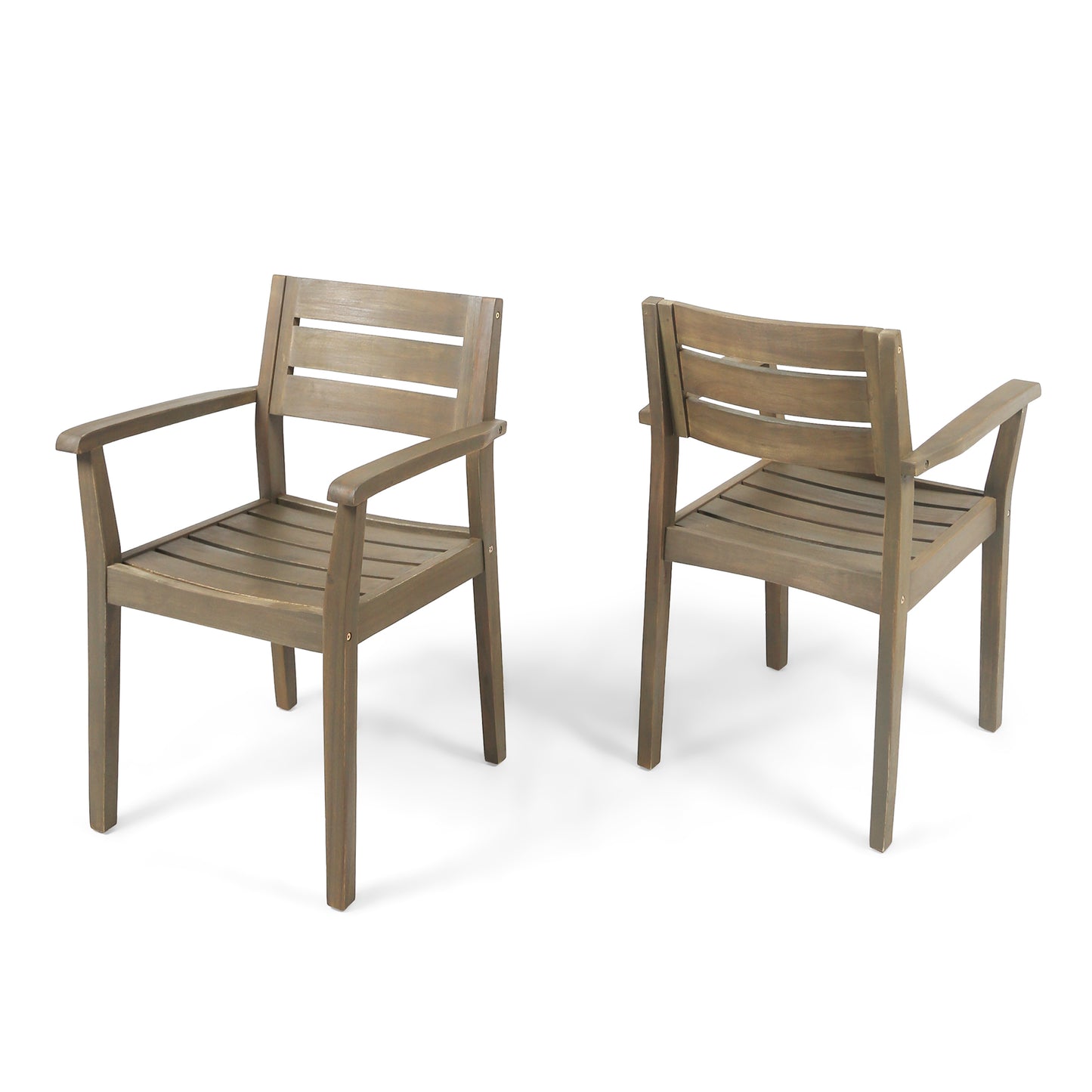 STAMFORD Dining Chairs Set of 2,Acacia Wood Patio Armchair,for Backyard, Poolside, Garden,Grey