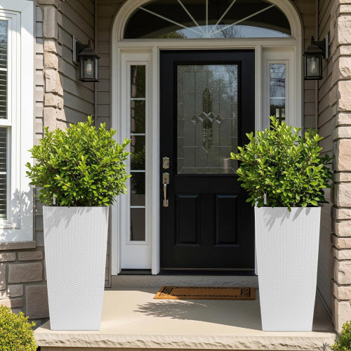 30 in. White Plastic Rectangle Outdoor Planter Self-Watering Drainage Holes and Inner Trays (1-Pack)