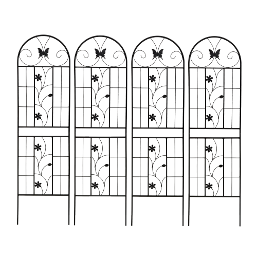 86.7 in. Black Iron Garden Trellis Outdoor Climbing Plant/Flower Support (4-Pack) Butterfly Style