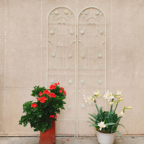 2-Pack 86.7 in. x 19.7 in. Metal Garden Trellis Rustproof Trellis for Climbing Plant Outdoor Flower Support Cream White