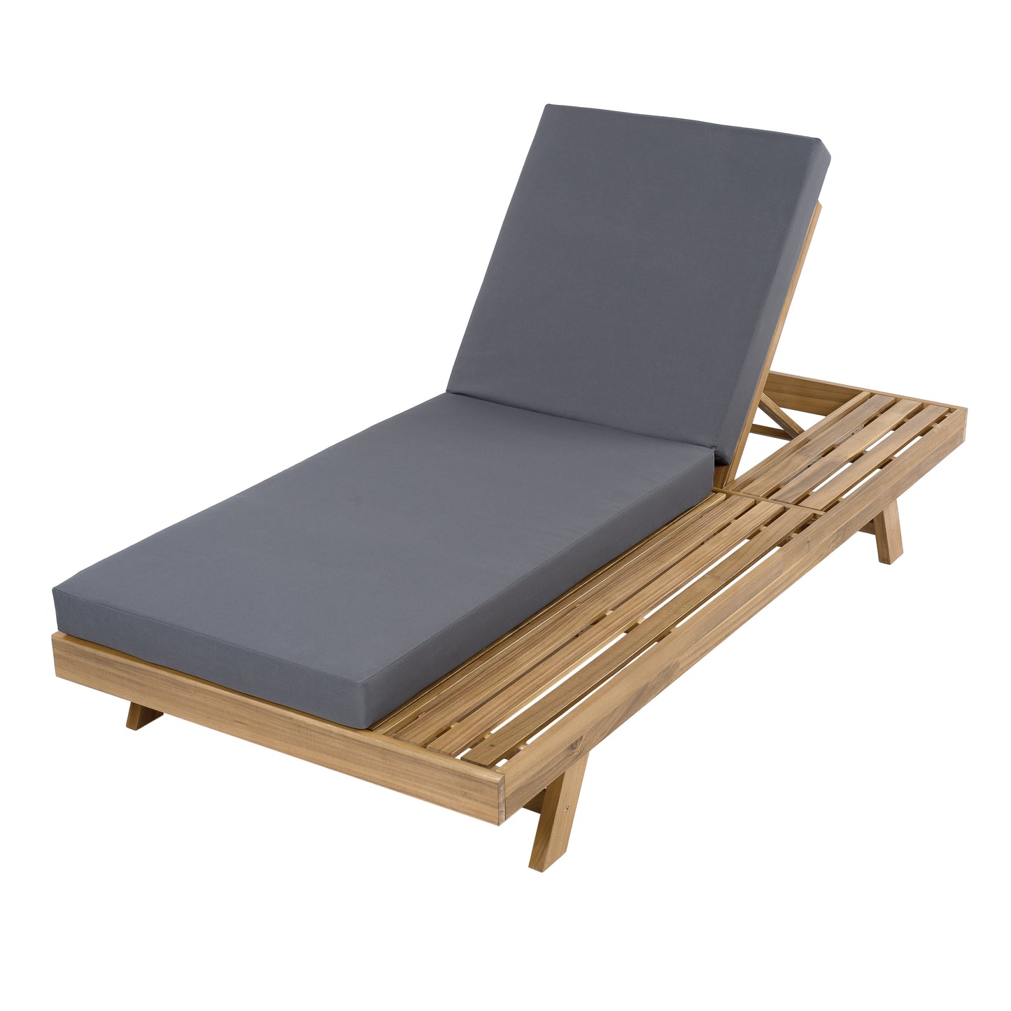 Lounge Chaise Set, Space Available On One Side, Acacia Wood In light brown With Water-Resistant Lounge Cushions (Dark Grey & 4 Inch Thick) – Matching Cream Version Available